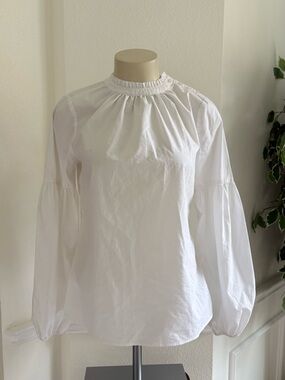Worthington White Ruffled Mock Neck Blouse